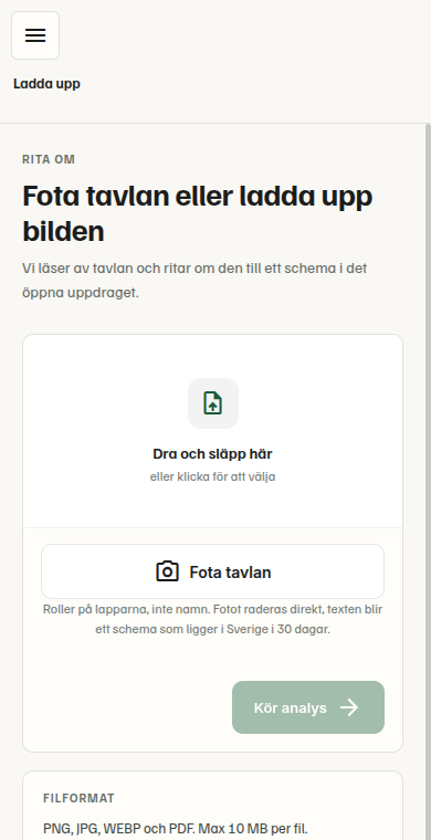 Vyn Rita om i telefonen, med knappen Fota tavlan